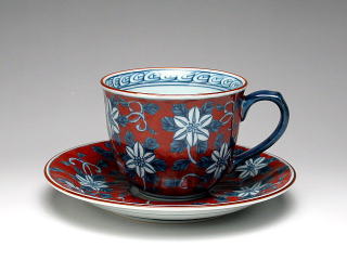 総濃錦鉄仙花（赤）　コーヒーカップ