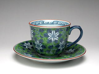総濃錦鉄仙花（緑）　コーヒーカップ