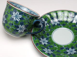 総濃錦鉄仙花（緑）　コーヒーカップ