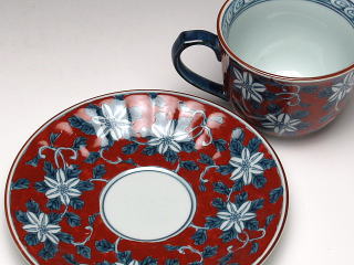 総濃錦鉄仙花（赤）　コーヒーカップ