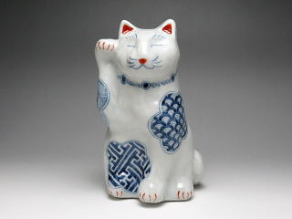 古染小紋　招き猫