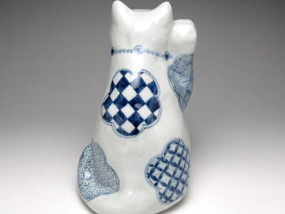 古染小紋　招き猫